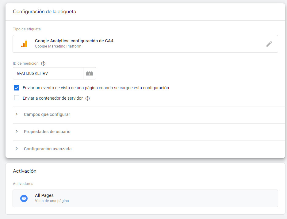 Configurador contenedor GA4 en GTM Configurador contenedor GA4 en GTM