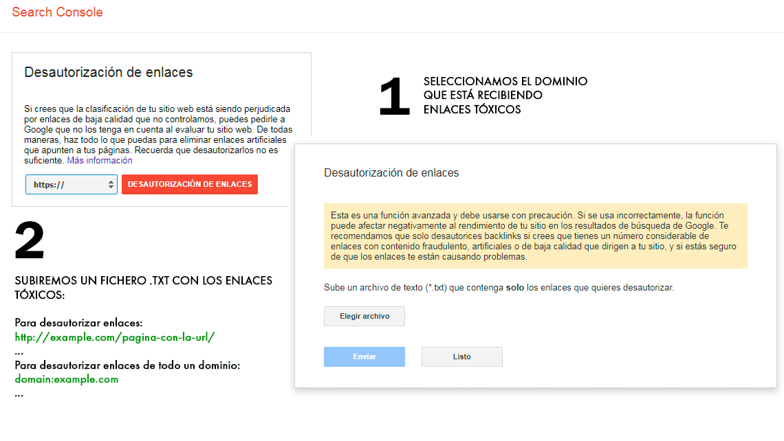 Desautorizar enlaces en Google Search Console