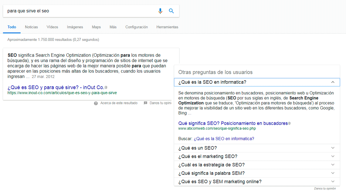 Resultados de Google después de una búsqueda