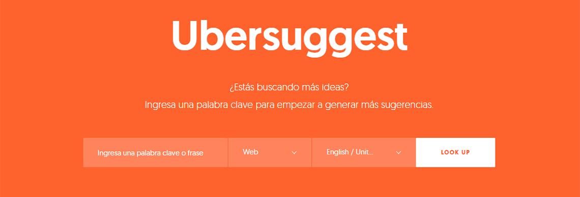 Herramienta para realizar estudio de palabras clave: ubersuggest